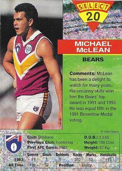 1994 Select AFL #20 Michael McLean Back